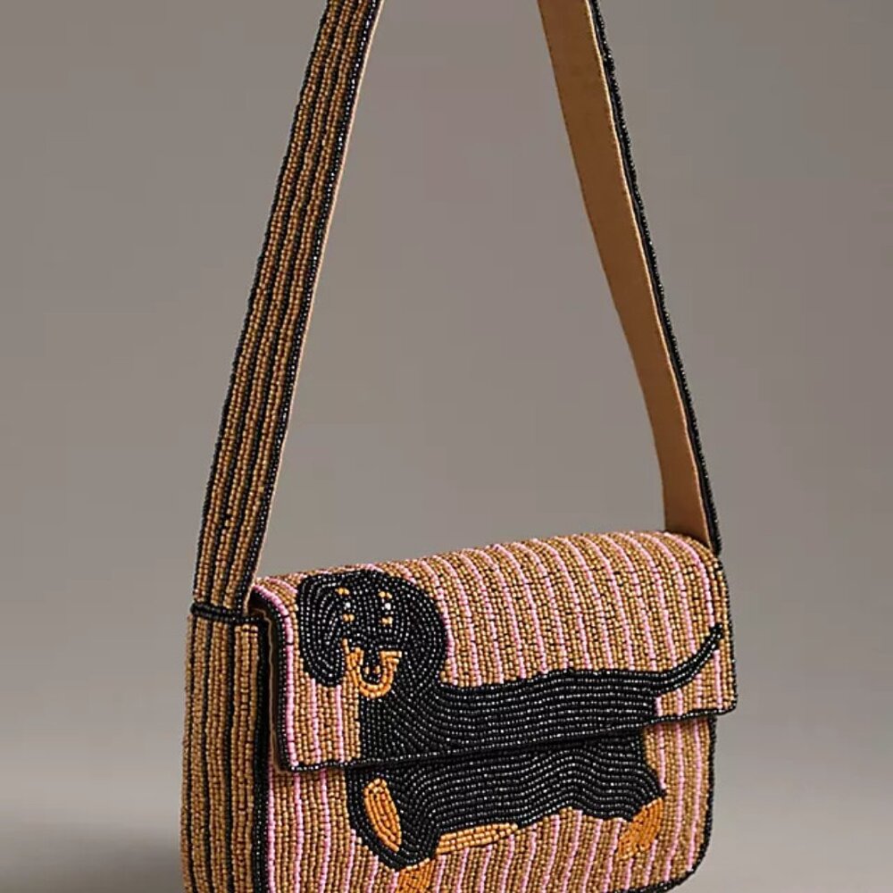 Anthropologie FIONA Beaded Bag: Animal Limited Edition $98 DAUCHSUND viral dog